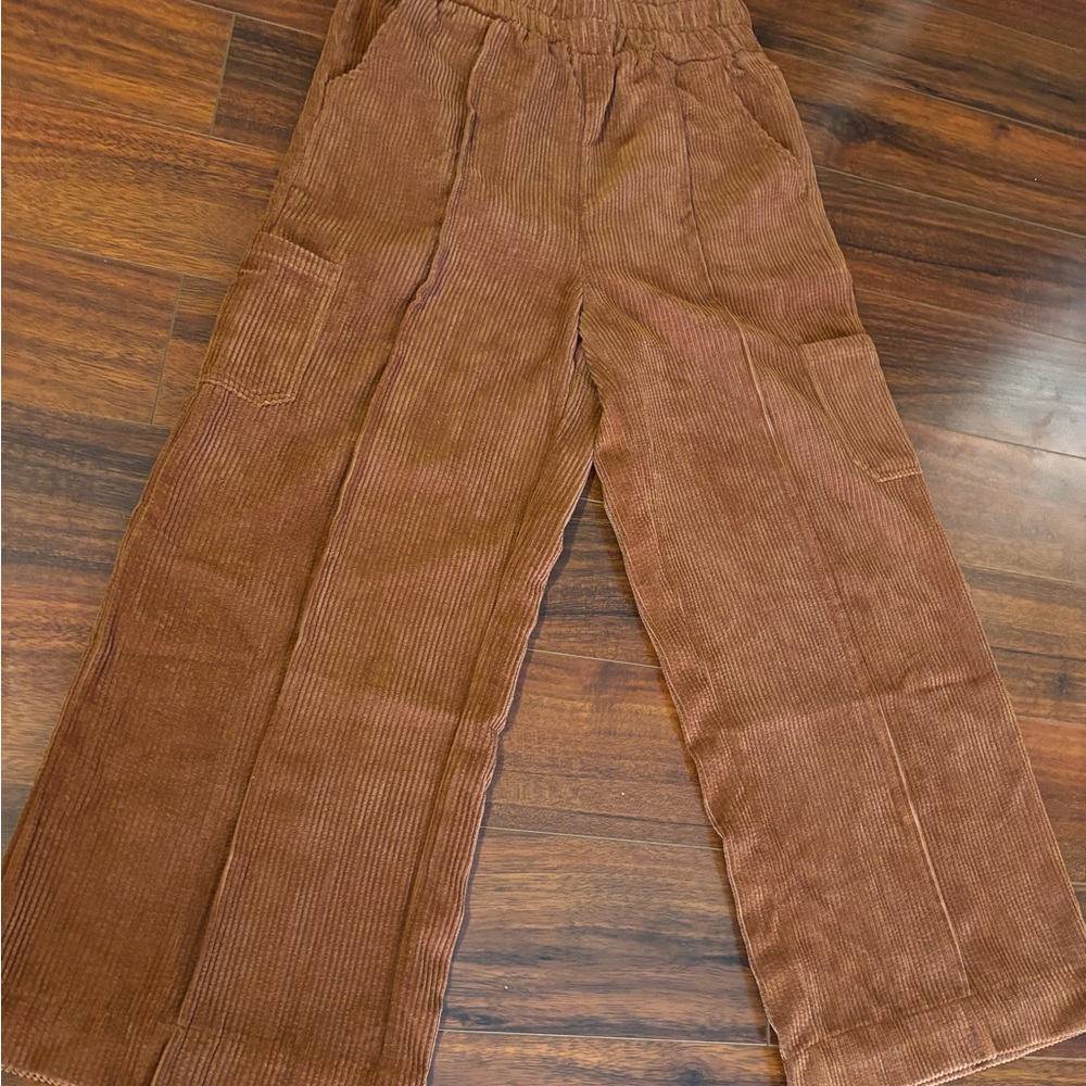 Rust Corduroy Wide-Leg Pants